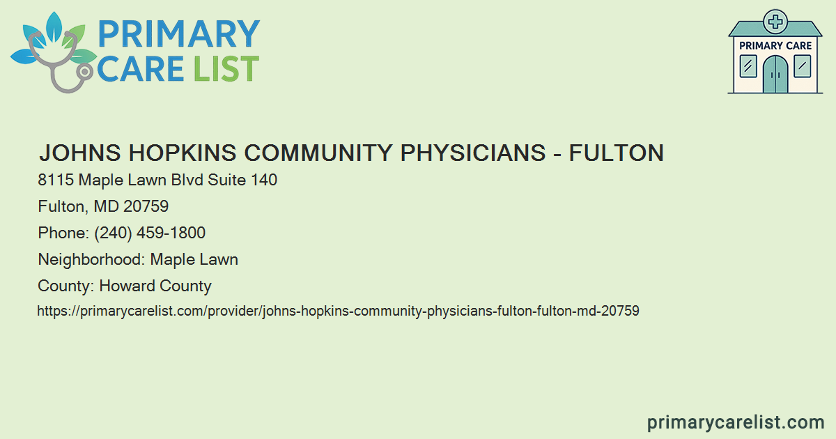 Fulton Md Johns Hopkins Community Physicians - Fulton - Primary Car